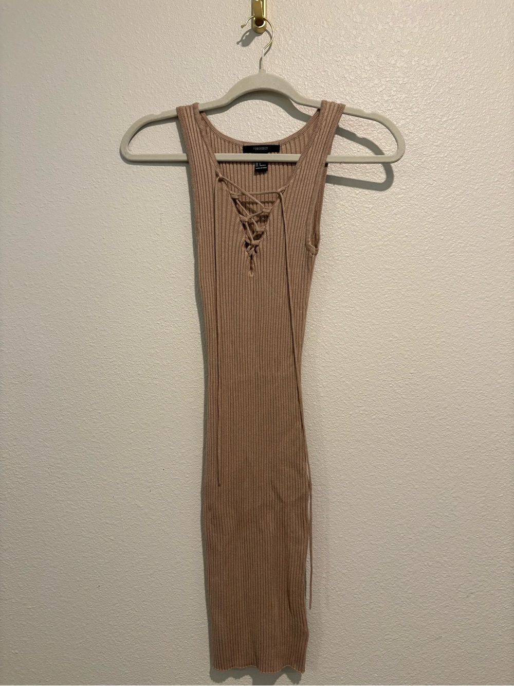 Forever 21 Ribbed Lace-Up Tank Dress - Taupe